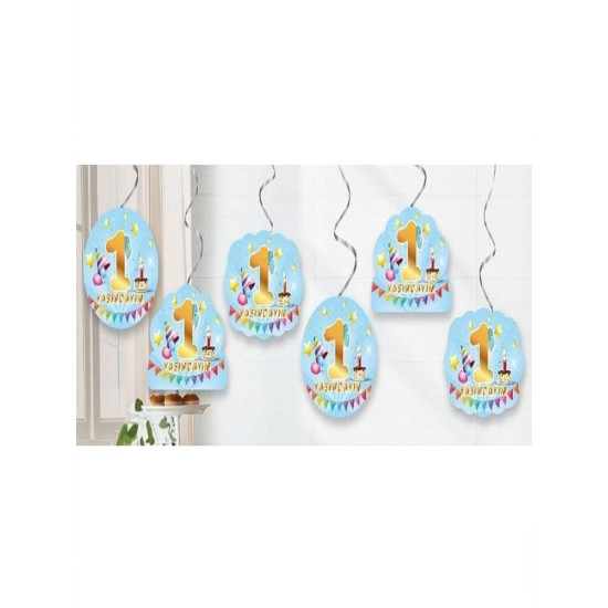 Toptan 1 Yaş Mavi 6'lı Tavan Süs Flama