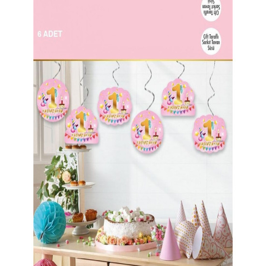 Toptan 1 Yaş Pembe 6'lı Tavan Süs