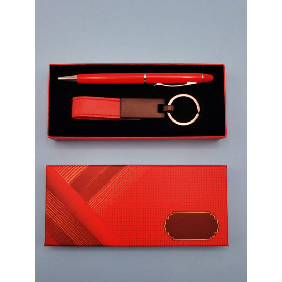 Toptan Kırmızı Kalem ve Deri Anahtarlık