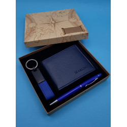 Toptan Mavi Cüzdan Kalem ve Anahtarlık 