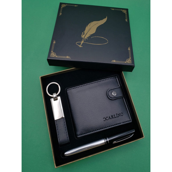 Toptan Silver Metal Kalem Siyah Cüzdan ve Anahtarlık Set