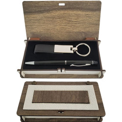 Toptan Siyah Deri Anahtarlık ve Kalem Set