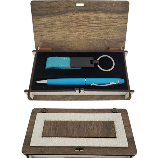 Toptan Metal Kalem ve Anahtarlık Ahşap Kutulu Set