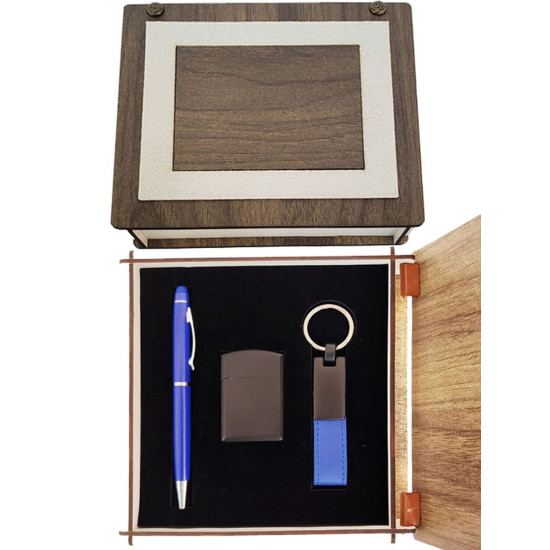 Toptan Mavi Metal Anahtarlık Çakmak ve Tükenmez Kalem Seti