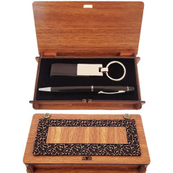 Toptan Siyah Kalem ve Anahtarlık Ahşap Kutulu Hediyelik Set