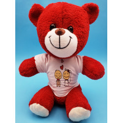 Toptan Aşık Çiftler Tişörtlü Kırmızı Peluş Ayıcık