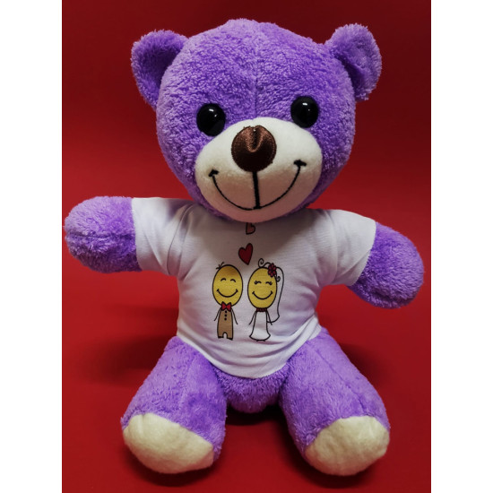 Toptan Gelin Damat Çift Baskılı Tişörtlü Mor Ayı