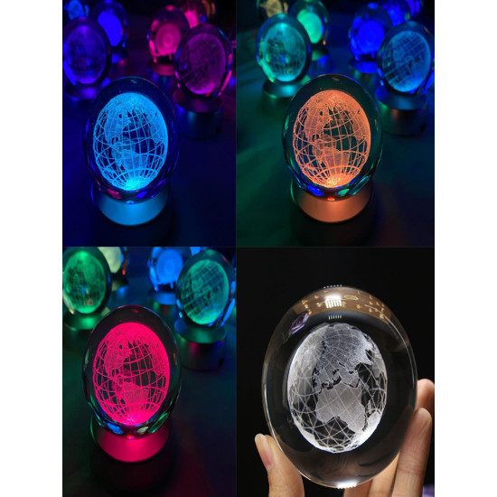 Toptan Işıklı Cam Kristal 3D Dünya Küresi Toptan Işıklı Cam Kristal 3D Dünya Küresi
