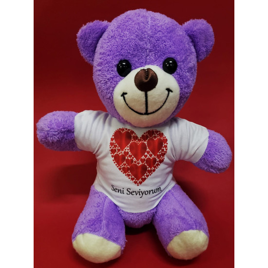 Toptan Mor Seni Seviyorum Tişörtlü Ayı