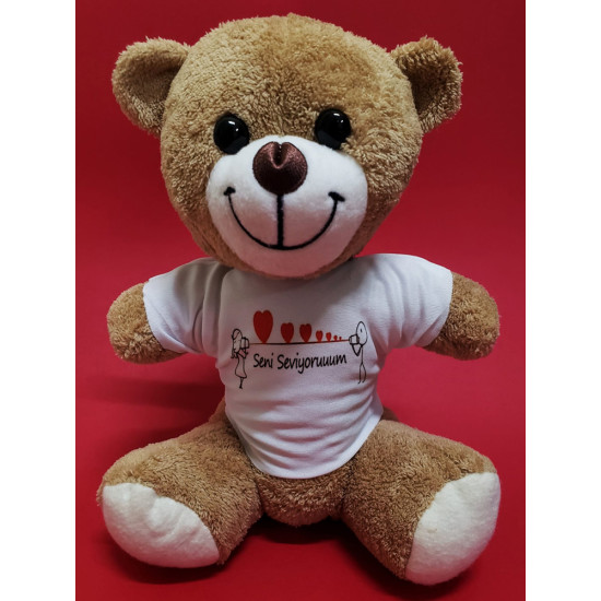Toptan Kahverengi Ayıcık Seni Seviyorum Baskılı Tişörtlü