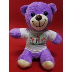 Toptan Tişörtlü Mor Peluş Ayıcık