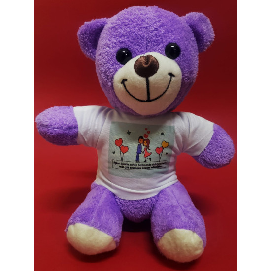 Toptan Tişörtlü Mor Peluş Ayıcık