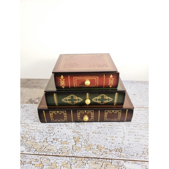 Toptan Kitap Tasarımlı Çekmeceli Ahşap Takı Kutusu
