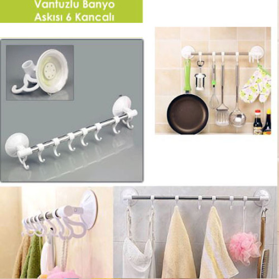 Toptan Vantuzlu Banyo Askısı 6 Kancalı Toptan Vantuzlu Banyo Askısı 6 Kancalı